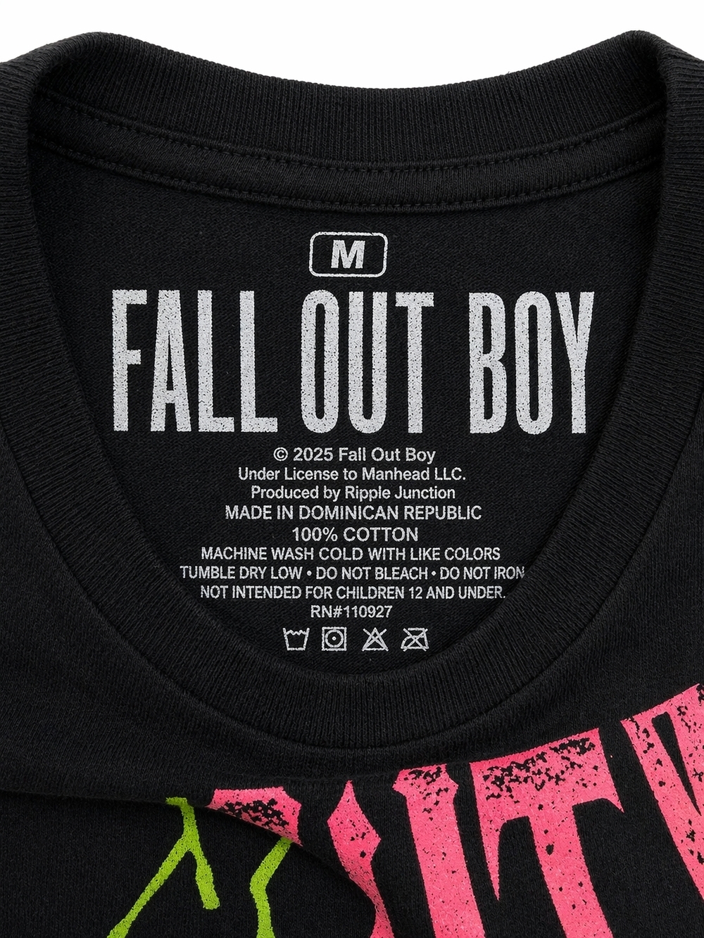 Fall Out Boy Blacklight Reactive Graphic Tee Men’s M Women’s L–XL P2P 21–24 NWT - Picture 2 of 3